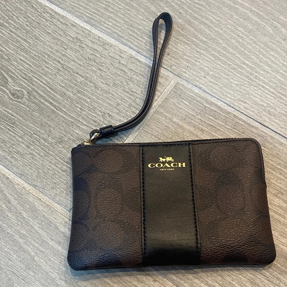 Coach Brown and Black Wristlet with Gold Logo - Picture 1 of 6